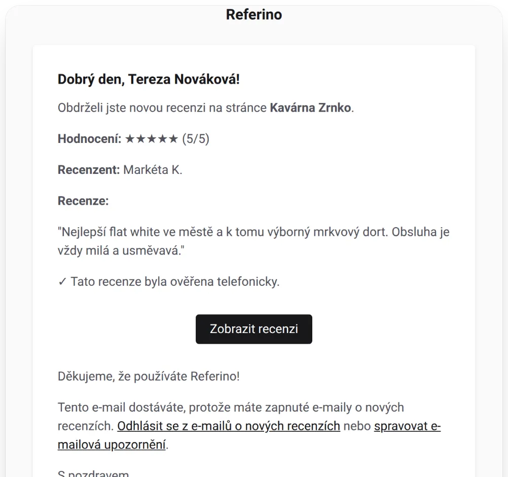 E-mail o nové recenzi