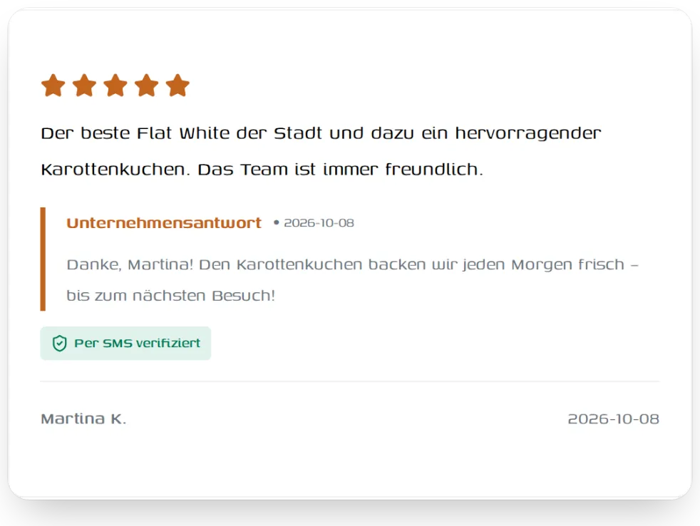 Bewertung mit dem Abzeichen „Per SMS verifiziert“