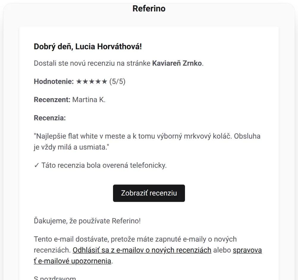 E-mail o novej recenzii