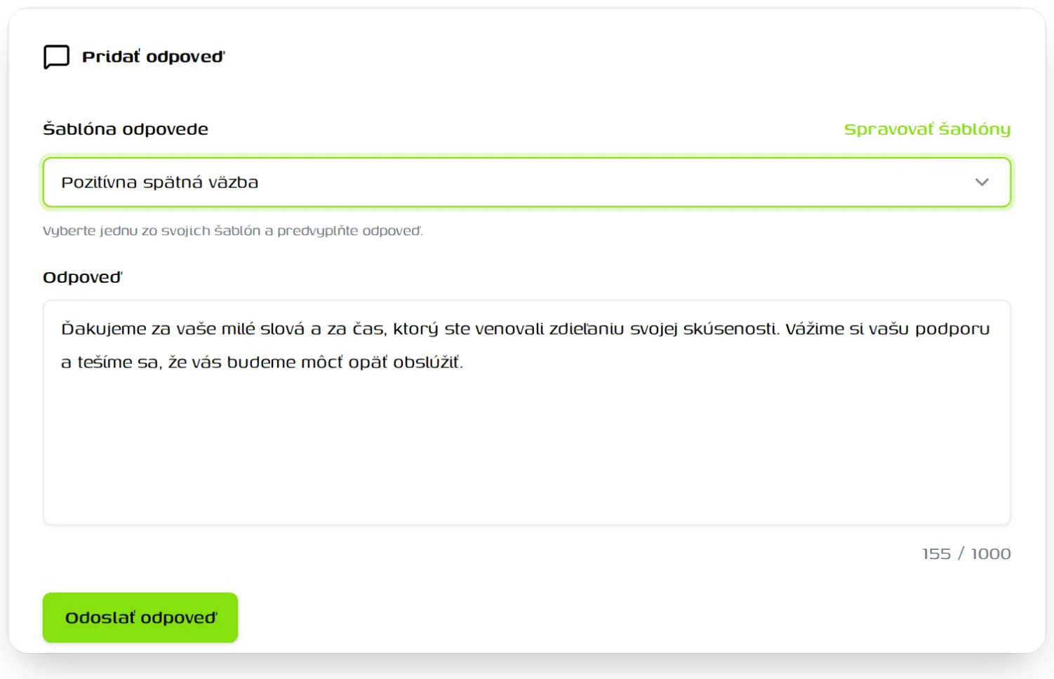 Odpoveď na recenziu s vybranou šablónou