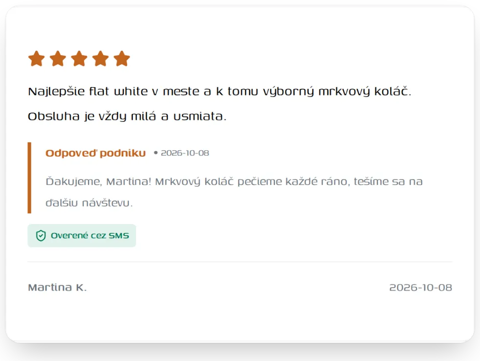 Recenzia s odznakom Overené cez SMS